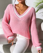 Contrast Trim V-Neck Long Sleeve Sweater