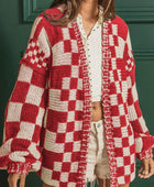 Checkered Open Front Long Sleeve Cardigan