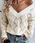 Openwork V-Neck Long Sleeve Sweater