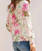 Printed Round Neck Lantern Sleeve Blouse