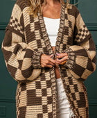 Checkered Open Front Long Sleeve Cardigan