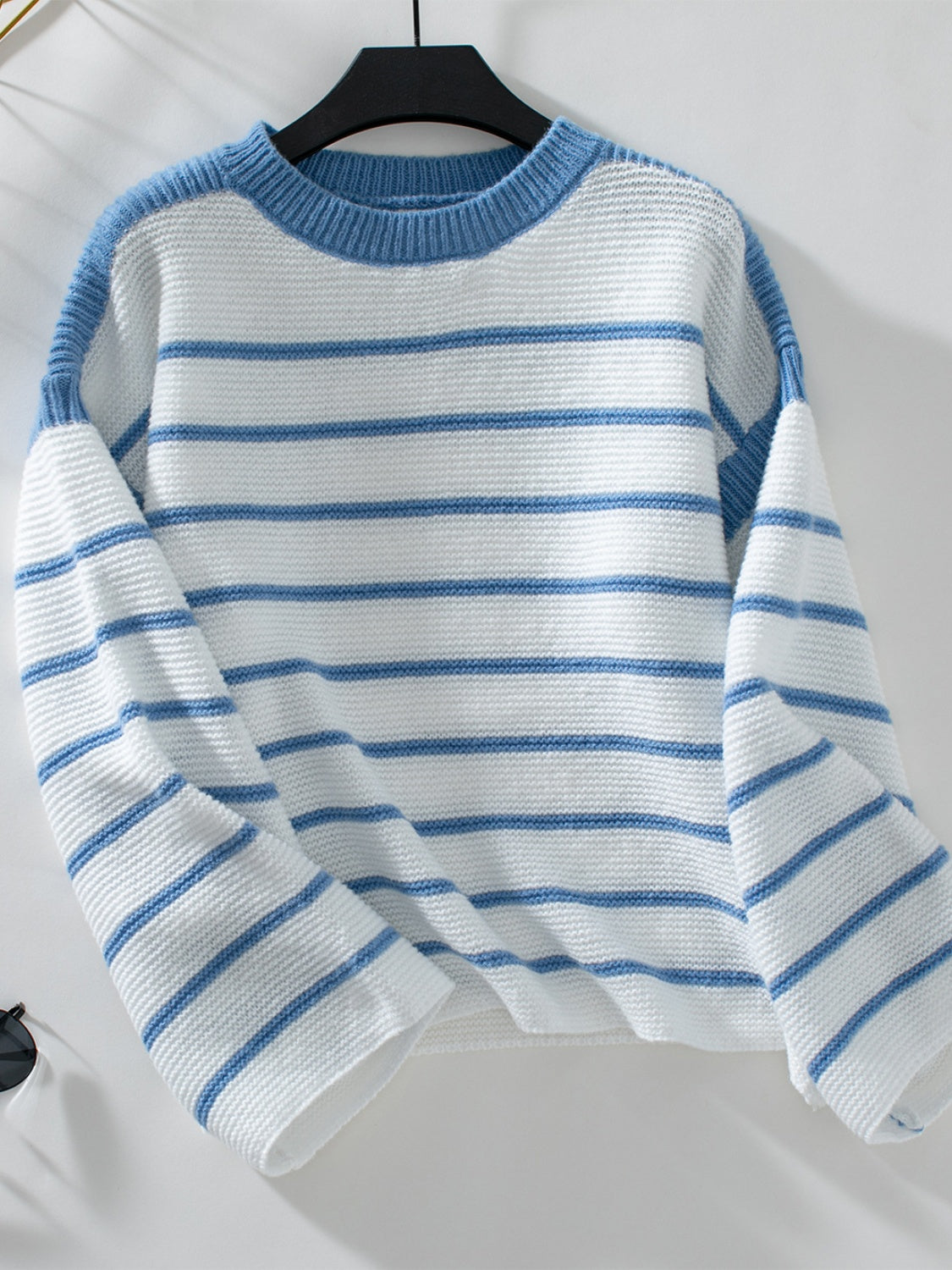 Striped Round Neck Long Sleeve Sweater - Body By J'ne