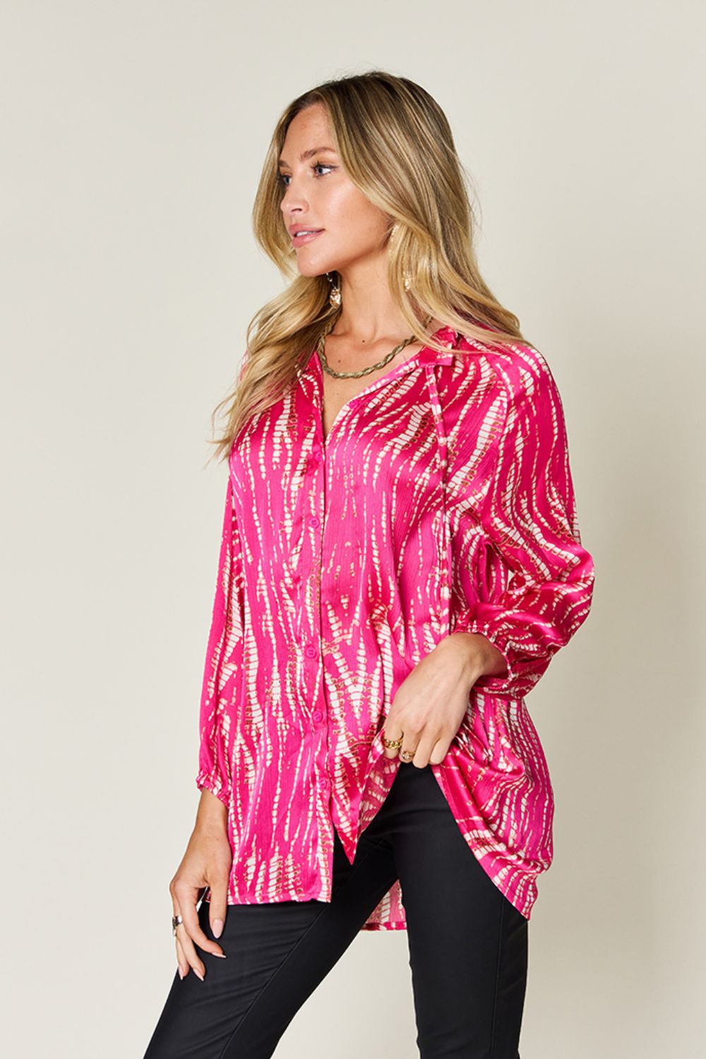 Full Size Printed Button Up Long Sleeve Shirt - Body By J'ne