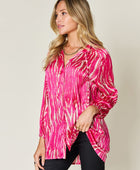 Full Size Printed Button Up Long Sleeve Shirt - Body By J'ne