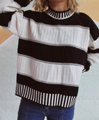 Contrast Round Neck Long Sleeve Sweater