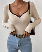 Contrast Trim Long Sleeve Knit Top