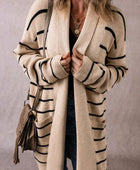 Striped Open Front Long Sleeve Cardigan