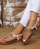 Beaded PU Leather Open Toe Sandals - Body By J'ne