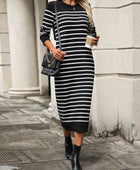 Striped Round Neck Long Sleeve Dress