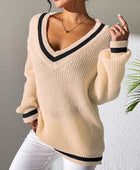 Contrast Trim V-Neck Long Sleeve Sweater