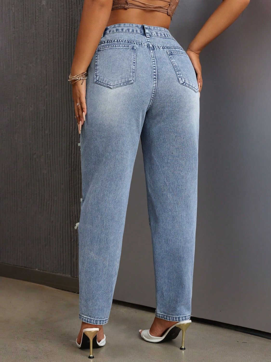 Distressed High Rise Jeans with Pockets - Body By J'ne