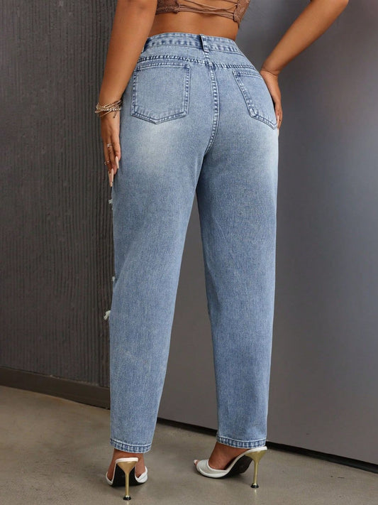 Distressed High Rise Jeans with Pockets - Body By J'ne