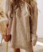 Cable-Knit Round Neck Sweater Dress