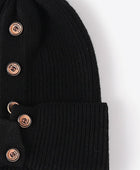 Button Detail Rib-Knit Cuff Beanie