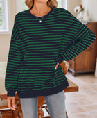 Lovelet Striped Round Neck Long Sleeve Sweatshirt