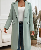 Devine Pocketed Collared Neck Long Sleeve Coat