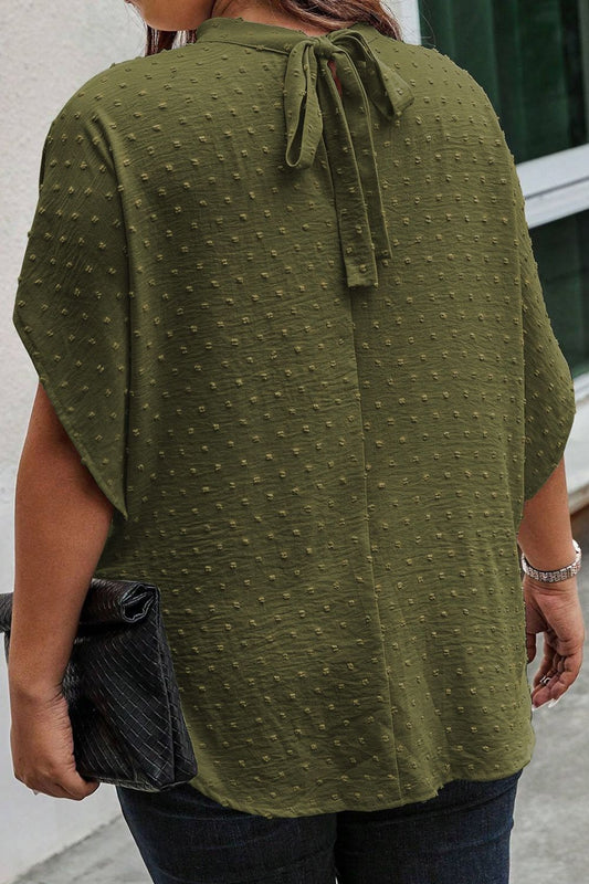 Plus Size Swiss Dot Tied Mock Neck Blouse - Body By J'ne