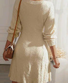 Texture V-Neck Long Sleeve Dress