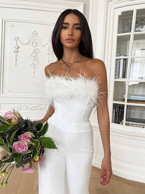 Loving On Me Sequined Feather-paneled Jumpsuit - Body By J'ne