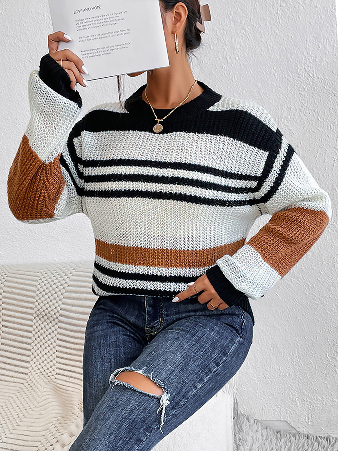 Striped Round Neck Sweater - Body By J'ne