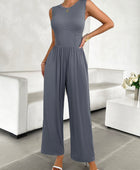 Devine Round Neck Sleeveless Wide Leg Jumpsuit