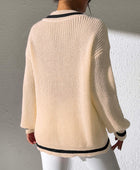 Contrast Trim V-Neck Long Sleeve Sweater