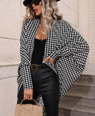 Houndstooth Open Front Batwing Sleeve Cardigan