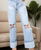 Distressed High Waist Jeans with Pockets