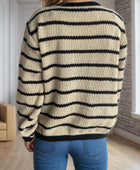 Striped Round Neck Long Sleeve Cardigan