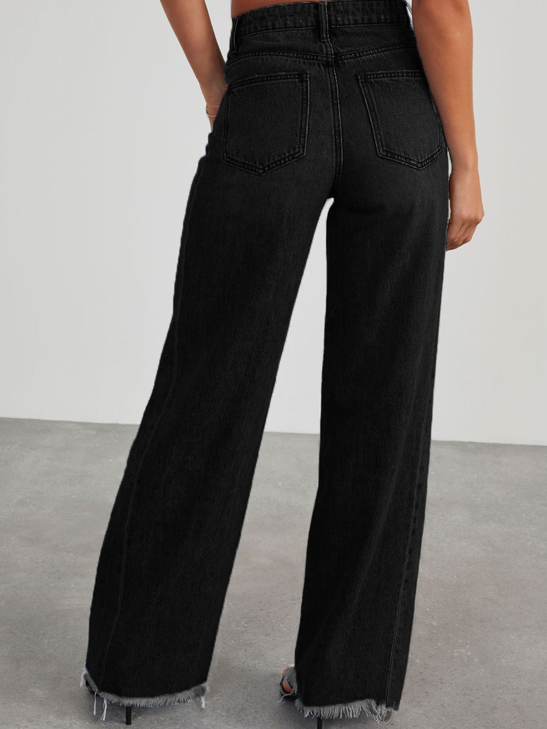 Raw Hem Wide Leg Jeans with Pockets - Body By J'ne