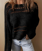 Cable-Knit Openwork Long Sleeve Sweater