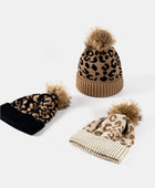 Leopard Pom-Pom Cuffed Beanie