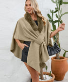 Fuzzy Trim Open Front Poncho