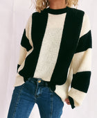 Color Block Round Neck Long Sleeve Sweater