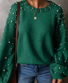 Pearl Detail Round Neck Long Sleeve Sweater