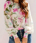 Printed Round Neck Lantern Sleeve Blouse