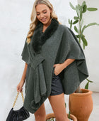 Fuzzy Trim Open Front Poncho