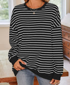 Lovelet Striped Round Neck Long Sleeve Sweatshirt