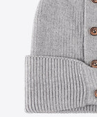 Button Detail Rib-Knit Cuff Beanie