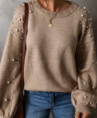 Pearl Detail Round Neck Long Sleeve Sweater