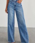 Raw Hem Wide Leg Jeans with Pockets - Body By J'ne