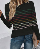 Striped Round Neck Long Sleeve T-Shirt - Body By J'ne