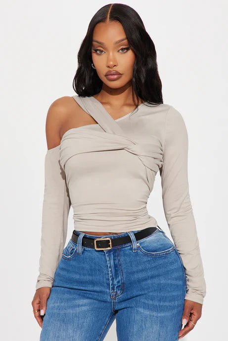 Taupe Twist Off Shoulder Top