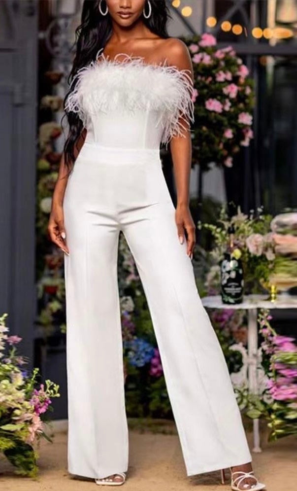 Loving On Me Sequined Feather-paneled Jumpsuit - Body By J'ne