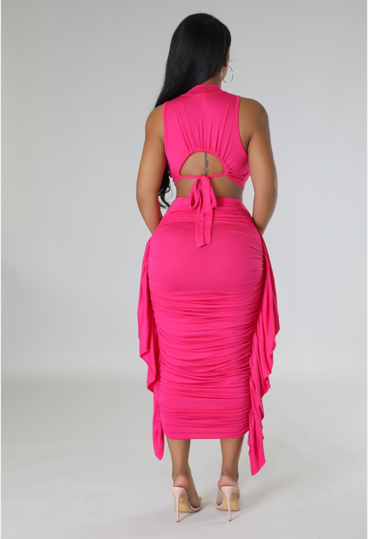 Crop Top Ruched High Waisted Skirt Set - Body By J'ne