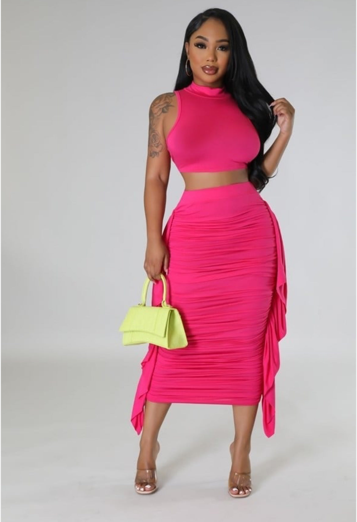 Crop Top Ruched High Waisted Skirt Set - Body By J'ne