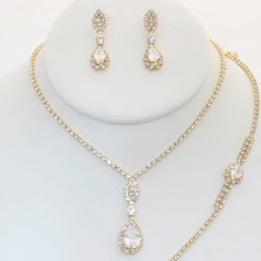 Rhinestone Necklace Earring Bracelet Set - Body By J'ne