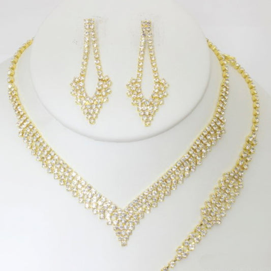 Rhinestone Necklace Earring Bracelet Set - Body By J'ne