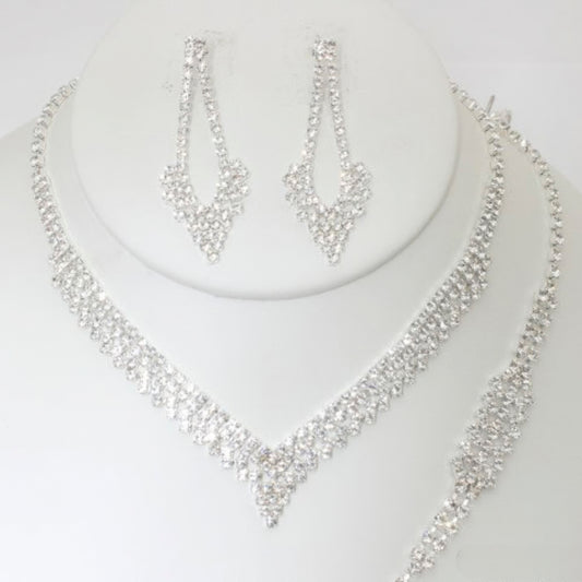 Rhinestone Necklace Earring Bracelet Set - Body By J'ne