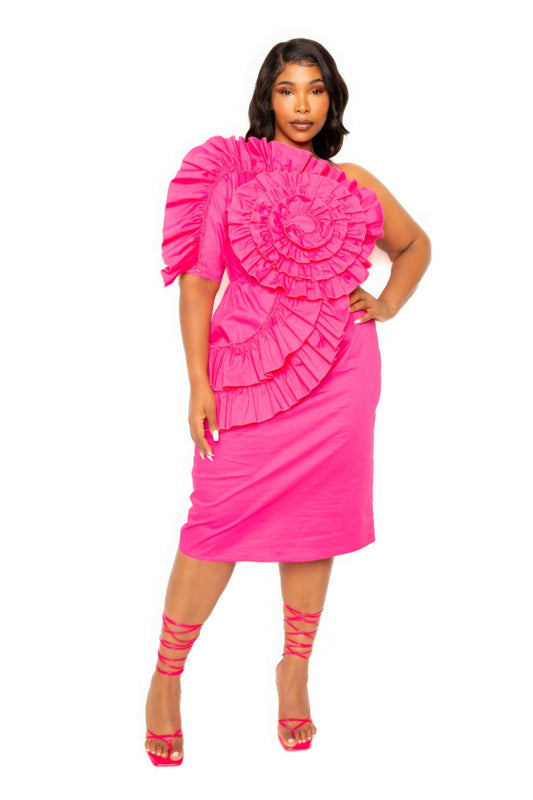 One Shoulder Midi Dress With Ruffle Details - Body By J'ne